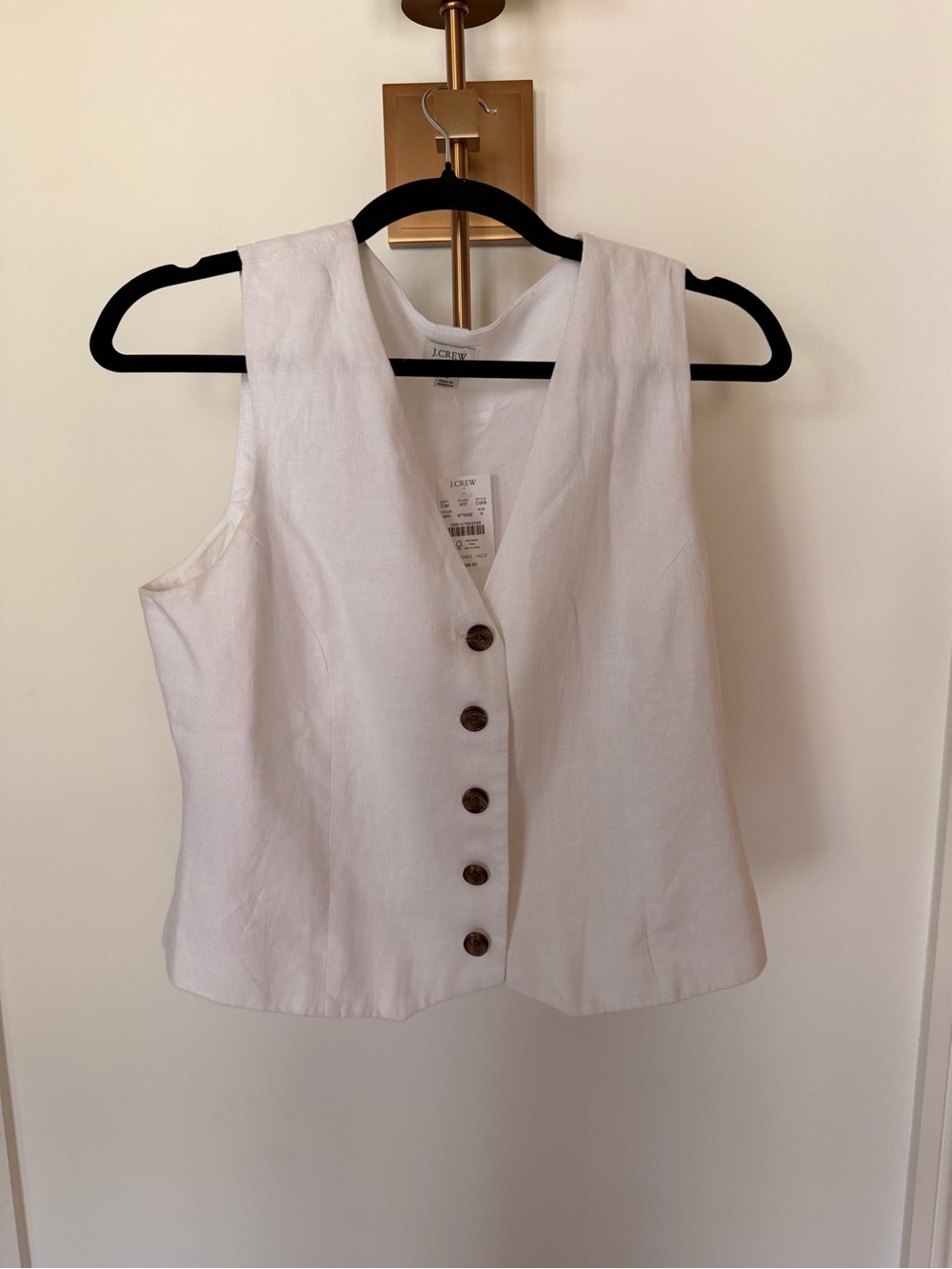J. Crew White Linen Button-Front Vest with Brown Buttons